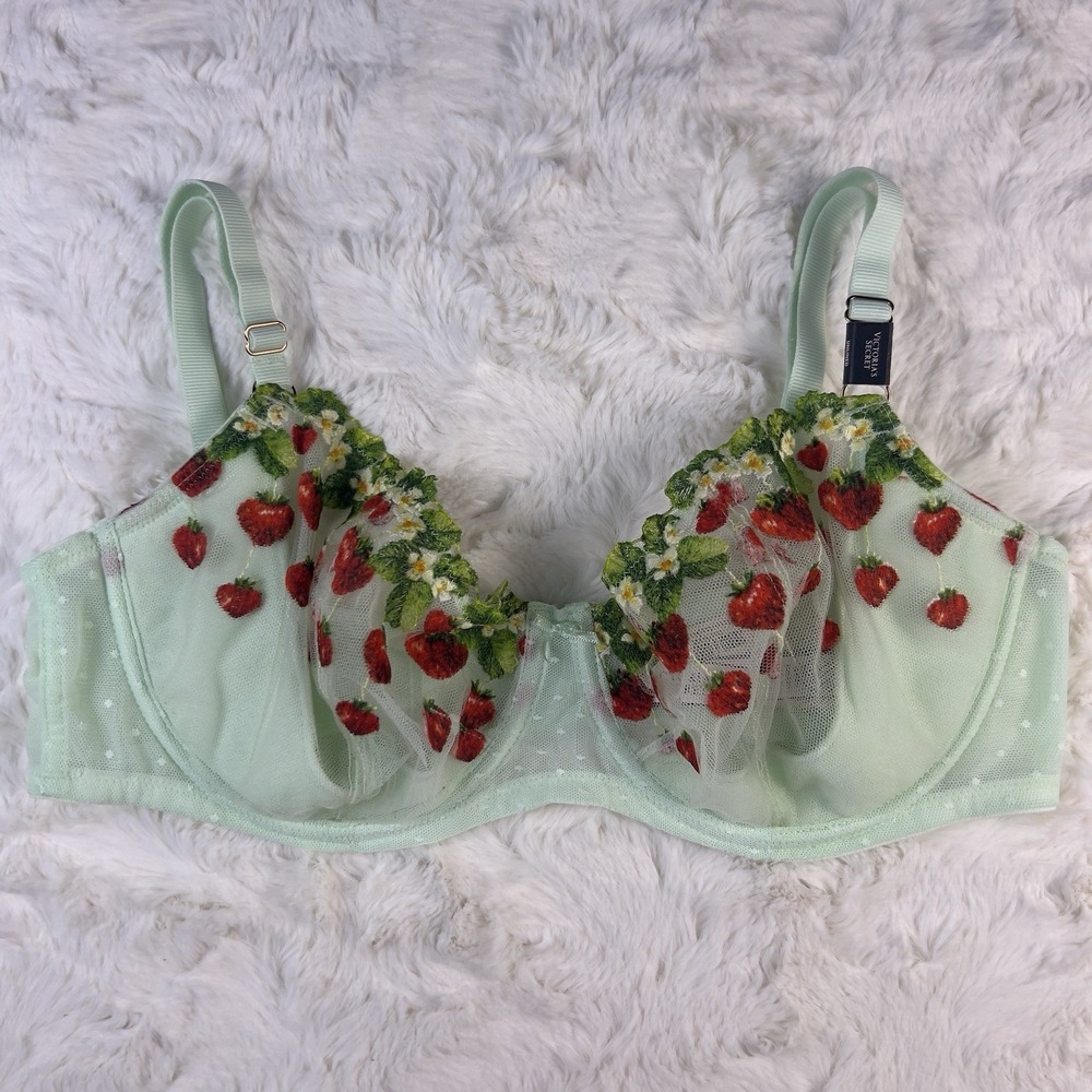 Victoria's Secret Dream Angels Unlined Strappy Bra Strawberry Embroidery 36C